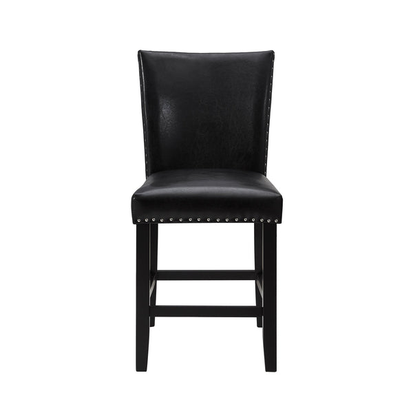 English Elm 2pc Counter Height Upholstered PU Chairs with Chrome Nailhead Trim and Footrest, Stylish Pub Seating Black 43 L x 21.25 W x 15.25 H B011P286893
