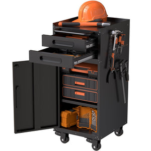 English Elm 34.3" Slim Steel Rolling Cabinet with Locking Door Two Drawers for Garage Workshop T2398P442675