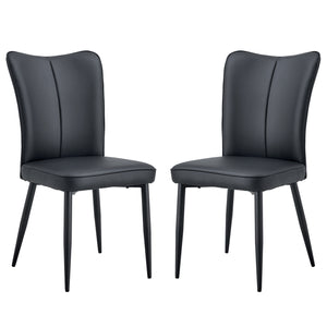 English Elm Modern PU Chair Set for Home Dining and Living Rooms with Ergonomic Curved Back, Metal Legs, Easy-Clean Upholstery and High-Density Cushion Black 25.5 L x 22 W x 16.5 H W1512P381396