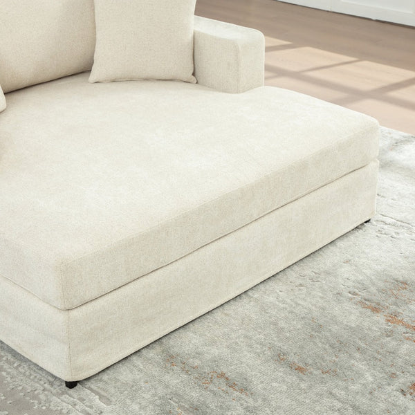 English Elm 56.3" Wide Chenille Linen Convertible Sofa Bed with Pocketed Springs and Matte Black Legs Beige W3189S00007