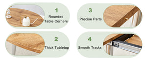 English Elm Table Set Extendable Round to Oval Wood Grain Top with Four Gray Pu Dining Chairs W1151S04833