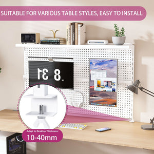 English Elm Metal Pegboard Workstation Organizer Dual Monitor Arms Powder Coated Steel Gaming Desk White W2700P346781