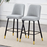 English Elm Modern Light Gray Pu Bar Stool - Gold Decorated Legs With Comfortable Resting Beam.Light Gray,Black Metal Legs,,Bar Stool.Set Of 2 Chairs.