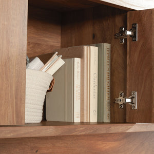 English Elm Hutch, Rustic Brown Finish Storage Solution With Display Shelves For Office, Dining, And Kitchen Spaces B356P367856