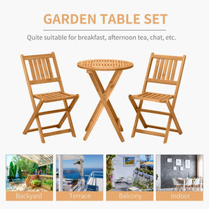 English Elm Outsunny 3-Piece Folding Acacia Wood Bistro Set For Outdoor Relaxation, Compact Teak Finish Style W2225P174459-GIGA