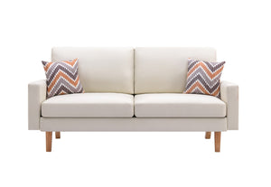 English Elm Bari Mid-century Linen Sofa and Chair Set with Natural Wood Legs for Living Rooms B2749S00064