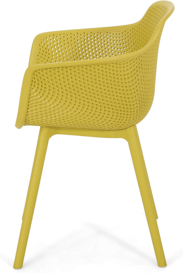 English Elm Christopher Knight Home® - LOTUS Outdoor Dining Chairs Set of 4 – Weather-Resistant Polypropylene with Diamond Pattern Comfort and Durability Yellow 26.75 L x 26.5 W x 24 H N776P243064Y
