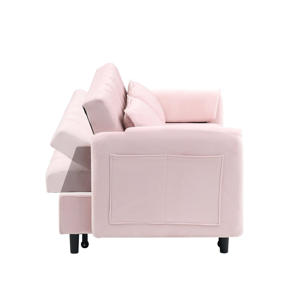English Elm 52 Pink Modern Velvet Sofa Bed 3-in-1 Convertible Loveseat with Pillows, Pockets, Metal Legs, Compact Design W1658P266338