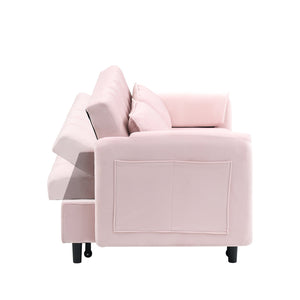 English Elm 52 Pink Modern Velvet Sofa Bed 3-in-1 Convertible Loveseat with Pillows, Pockets, Metal Legs, Compact Design W1658P266338