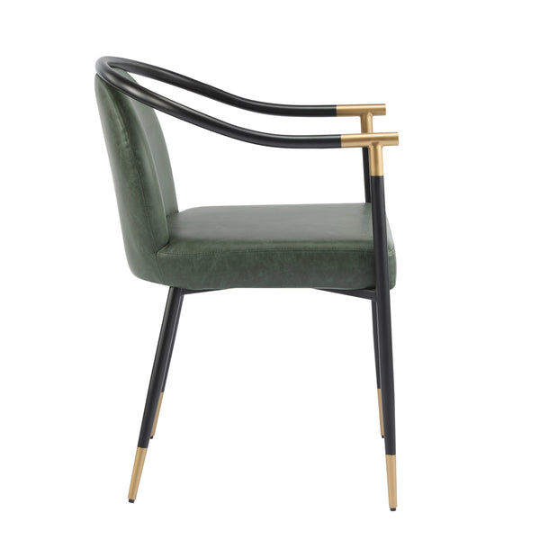 English Elm Christopher Knight Home® - Modern Upholstered Dining Chair with Gold-Tip Accents, Metal Armrests, Heathered Fabric, Set of Two Black+Green 35.75 L x 22.75 W x 22.5 H N776P195378G