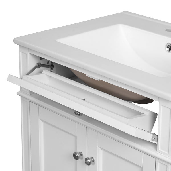 English Elm 24" Bathroom Vanity with Ceramic Basin, French-Inspired Accent Carvings, Soft-Close Doors & Storage White N710P293309K