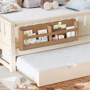 English Elm Queen Bunk Bed with Trundle Solid Pine Kids Car Themed Frame Built-in Bookshelf Beige W1580S00562