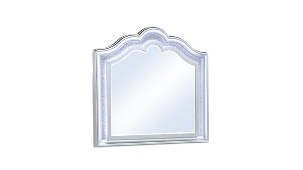 English Elm Mystic Curved Top Mirror with LED Lighting, Crystal-Trimmed Light Gray Frame for Bedroom Décor B009P309546