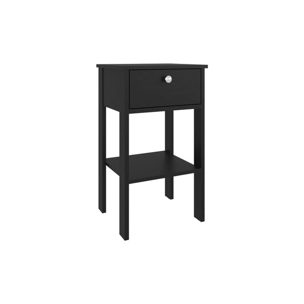 English Elm Nightstand, Black Wenge Engineered Wood with 1 Drawer & Open Shelf, Compact Elevated Design for Small Spaces B097P369428