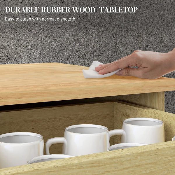 English Elm Homcom Sideboard With Rubberwood Countertop, Versatile Modern Kitchen Storage & Coffee Bar Cabinet W2225P217716