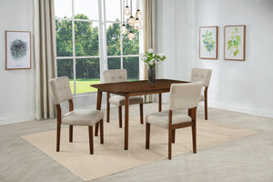 English Elm Mid-Century Modern 5-Piece Dining Set With Warm Wood Table & Stylish Upholstered Chairs For Any Space B011S01920