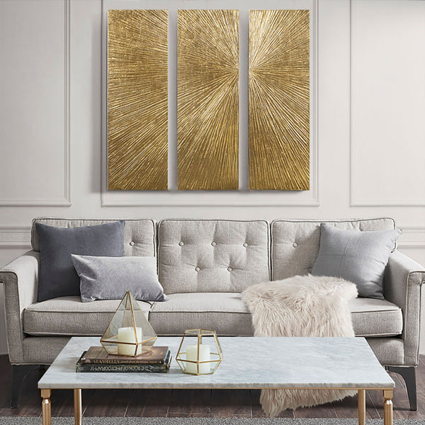 JLA Home Madison Park Signature - Hand Painted Dimensional Resin Triptych Sunburst Wall Art Set with Gold Metallic Texture, 3pc MPS95B-0040