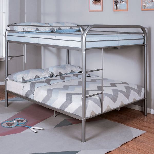 English Elm Full Over Full Metal Bunk Bed In Silver Finish - Space-Saving, Stylish Design With Angled Ladder B2741S00309