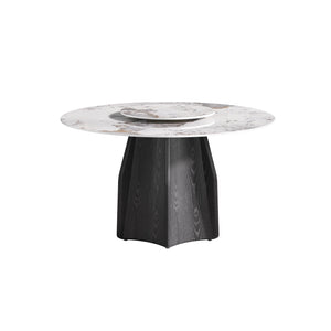 English Elm 53" Round Marble Dining Table With Rotating Turntable, Durable Solid Wood Base For 6 Guests W1535S00458