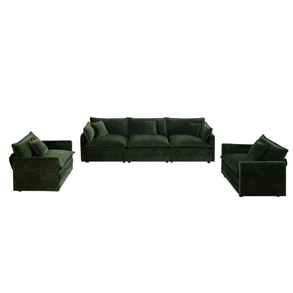 English Elm Sofa Set Three Piece Green Chenille Living Room Collection with Round Arms W714S00453