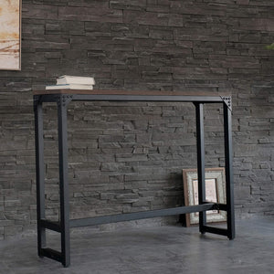 English Elm Minimalist Dark Brown Logan Table — Industrial Hardwood Bar/Cocktail Console, Space-Saving 55" Width, Metal Legs, Durable Finish B347P339416