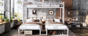 English Elm Twin Triple Bunk Bed Metal L-shaped Frame Sleeps Three Kids White Finish White W1580S00616