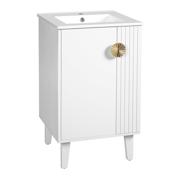English Elm 20-inch French Style Bathroom Vanity with Integrated Ceramic Sink, Carved Accents & Soft-Close Door White N710P330971K