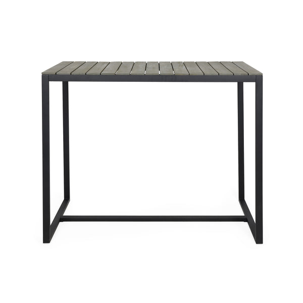 English Elm Christopher Knight Home® - EZRA Outdoor Industrial Acacia Wood Bar Table with Teak Finish and Iron Frame for Stylish Patios Grey+Black 70261.00GRY