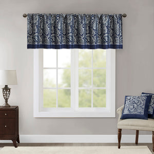 JLA Home Madison Park - Jacquard Window Valance with Paisley-Inspired Weave, Metallic Accents, Faux Silk Trim, OEKO-TEX Safe Navy MP41-4899