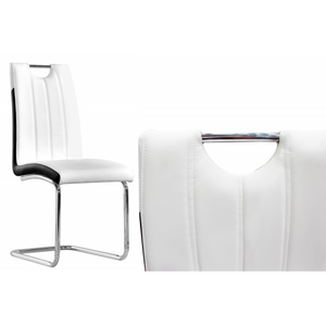 English Elm Dining Chair Set Two Tone Faux Leather High Back with Chrome Legs Modern Kitchen White B011P439058