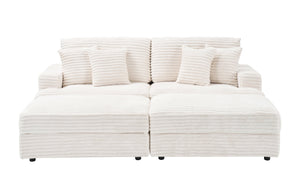 English Elm 88.58 Inch White Corduroy Sofa With Storage Legs & 4 Pillows - Cozy, Stylish Seating For Home & Office W3356S00012