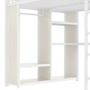 English Elm Queen Size Loft Bed Frame With Desk, Wardrobe & Storage Shelves – Stylish Space-Saving Solution! W1580S00179-GIGA