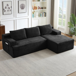 English Elm L-shaped Corduroy Modular Sectional Deep Seat Cloud Sofa for Living Room or Apartment W2339P424637