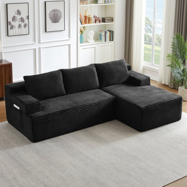 English Elm L-shaped Corduroy Modular Sectional Deep Seat Cloud Sofa for Living Room or Apartment W2339P424637