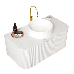 English Elm Dina 36" Wall-Mounted Bathroom Vanity With Round Sink, Stylish Curved Design And Ample Storage Space W2615S00157