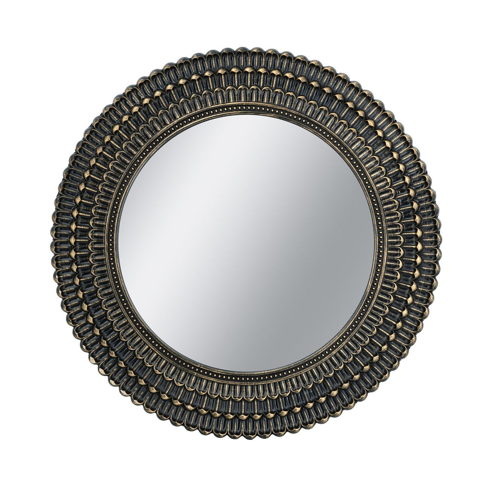 English Elm D26.5" Sculptural Black & Gold Woven Texture Round Accent Mirror — Statement Wall Decor, 30" W2078P372551