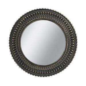English Elm D26.5" Sculptural Black & Gold Woven Texture Round Accent Mirror — Statement Wall Decor, 30" W2078P372551