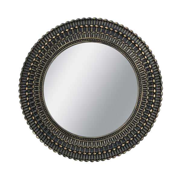 English Elm D26.5" Sculptural Black & Gold Woven Texture Round Accent Mirror — Statement Wall Decor, 30" W2078P372551