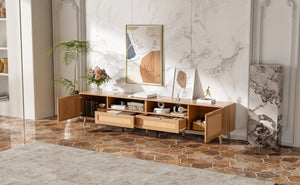 English Elm Rattan Door Media Console with Pine Legs Modern Farmhouse Tv Stand for Large Living Rooms N710P365030P