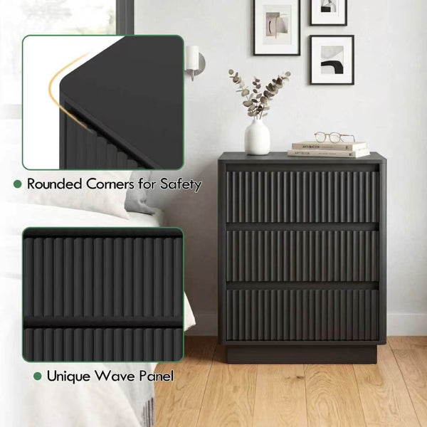 English Elm (set Set of 2 Modern End Tables with Usb-c Charging and Three Drawer Storage for Any Room Black W409P414473