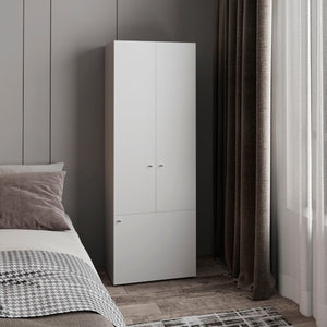 English Elm Home 3 Door Closet System with Shelves and Hanging Rod – Compact Engineered Wood Wardrobe for Small Spaces B200P350353