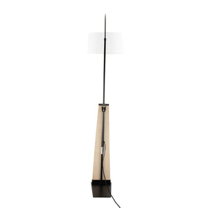 English Elm Floor Lamp with Organic Wood Base and Linen Shade for Farmhouse Living Spaces B202S02142