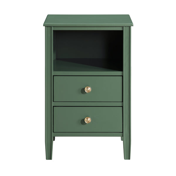 English Elm Winston 2-Drawer Storage Nightstand with Brushed Gold Knobs, Open Shelf, Fluted Legs, No Assembly Antique Green B050P376958