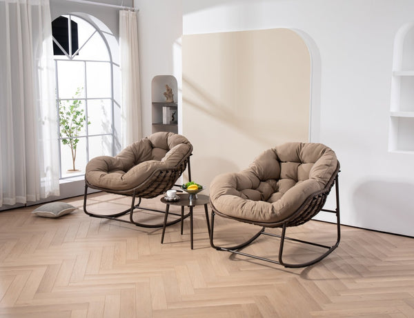 English Elm Outdoor Wicker Egg Rocking Chair Oversized Sculpted Rattan Lounge Porch Patio W640P395695