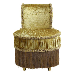 English Elm Gold Rococo Vanity Stool with Button-Tufted Back, Ornate Carvings, Gold Finish, Plush Upholstery B062P215391