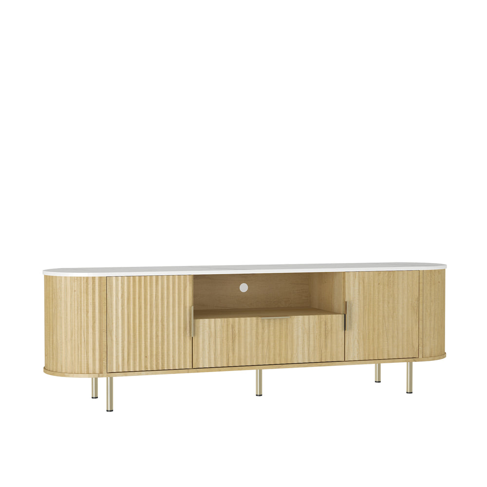 English Elm Lving LED TV Cabinet with 16-Color Lights, Spacious Storage & Rounded Corners for 55"+ TVs W1321P308258