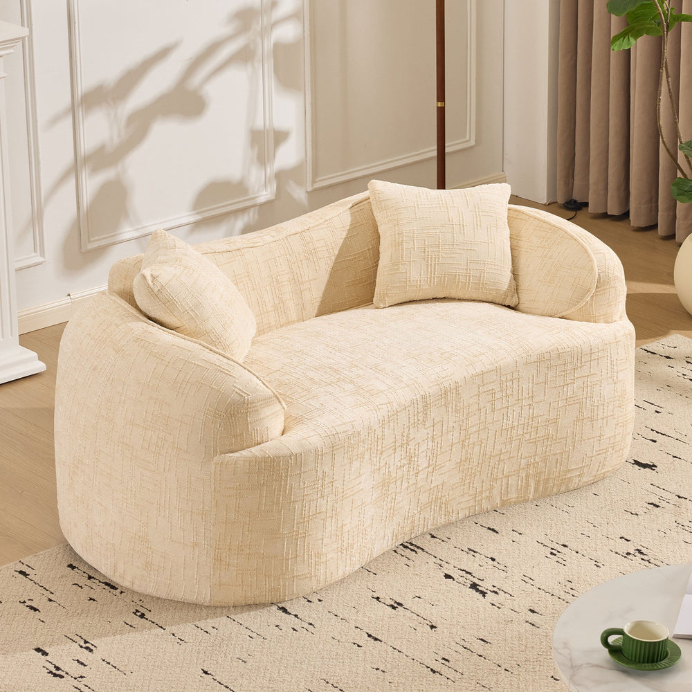 English Elm Beige Curved Two-Person Sofa with Chenille Fabric, Foam+Spring Support, 2 Pillows, Space-Saving Design W3612P350752