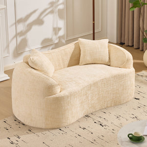English Elm Beige Curved Two-Person Sofa with Chenille Fabric, Foam+Spring Support, 2 Pillows, Space-Saving Design W3612P350752