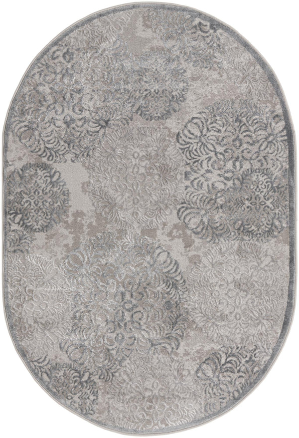 Unique Loom Aberdeen Chatsworth Machine Made Polka Dots Rug Gray, Ivory 4' 1" x 6' 1"