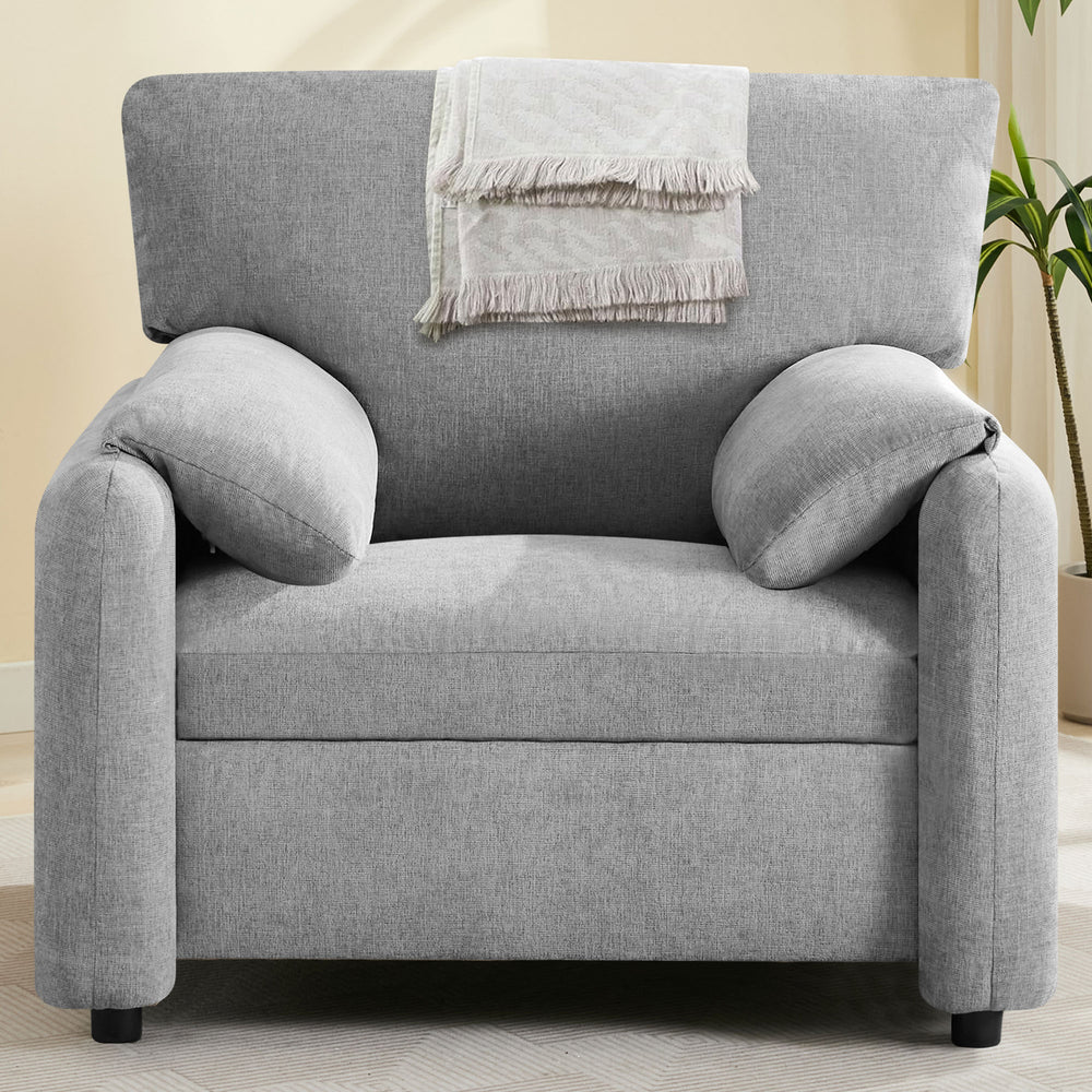 English Elm Modern Chenille Oversized Accent Chair with Thick Spring Cushion, Bread-Style Armrests, Grey, Cozy Reading Sofa (38") W1521P331584